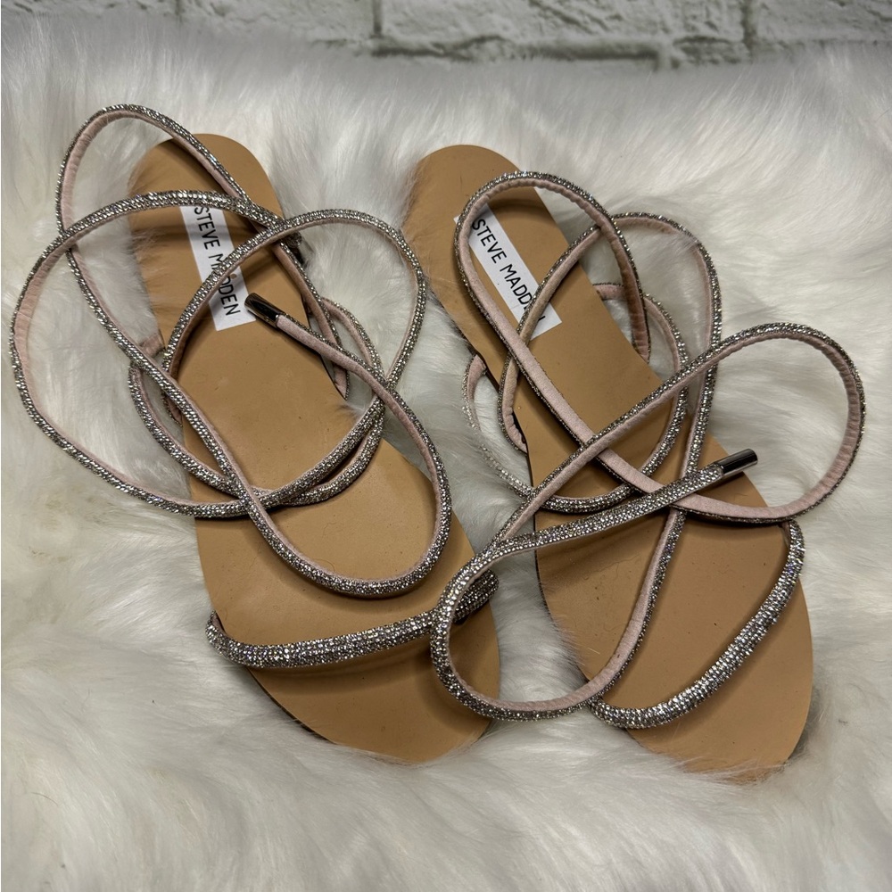 Steve Madden Tan Sandals with Silver Straps